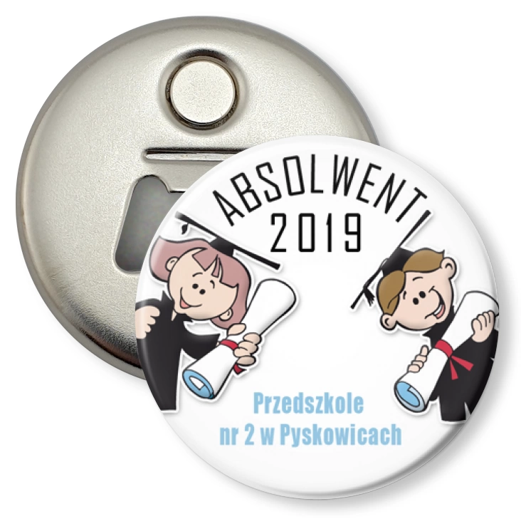 przypinka otwieracz-magnes Absolwent 2019