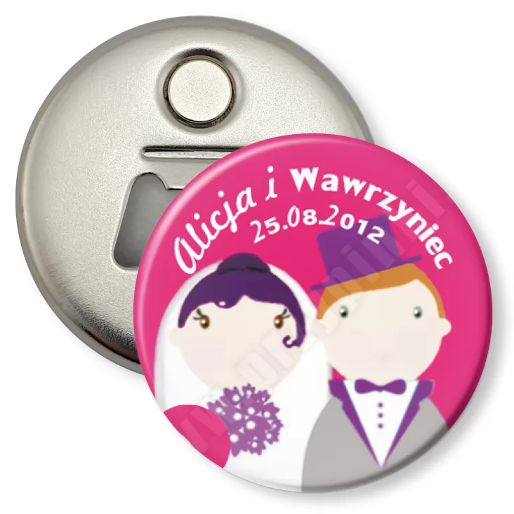 przypinka otwieracz-magnes Alicja i Wawrzyniec