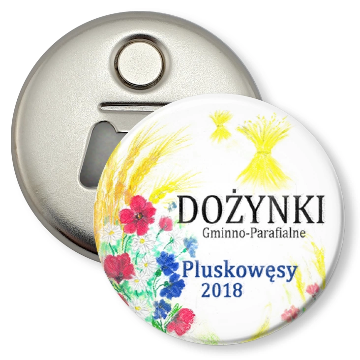 przypinka otwieracz-magnes Dożynki Pluskowęsy 2018