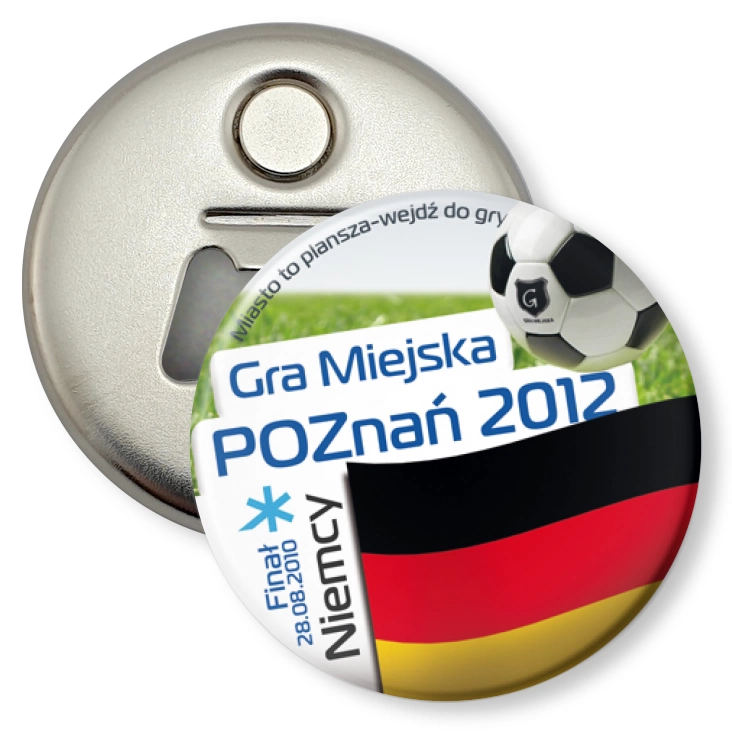 przypinka otwieracz-magnes Gra Miejska - Poznań 2012 - Niemcy