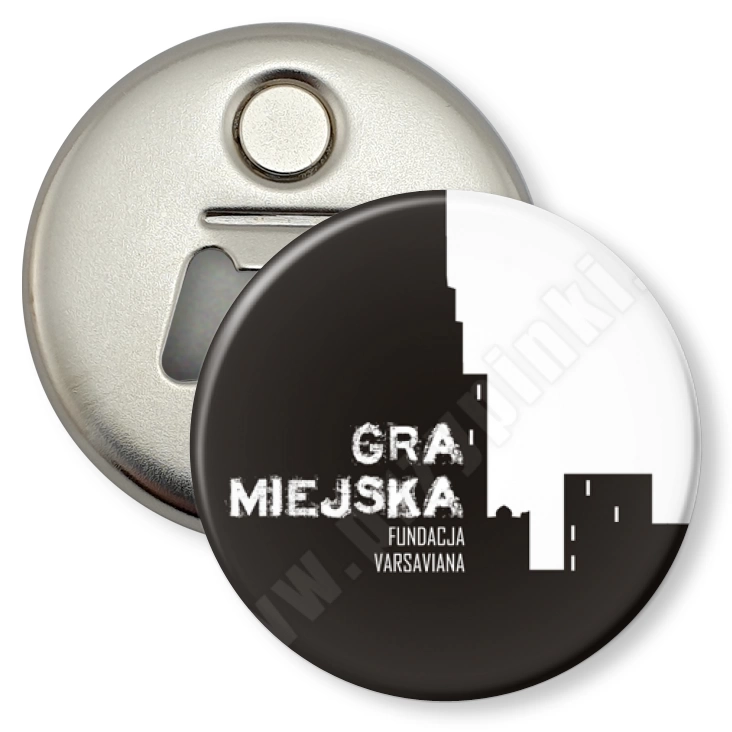 przypinka otwieracz-magnes Gra Miejska - Warszawa