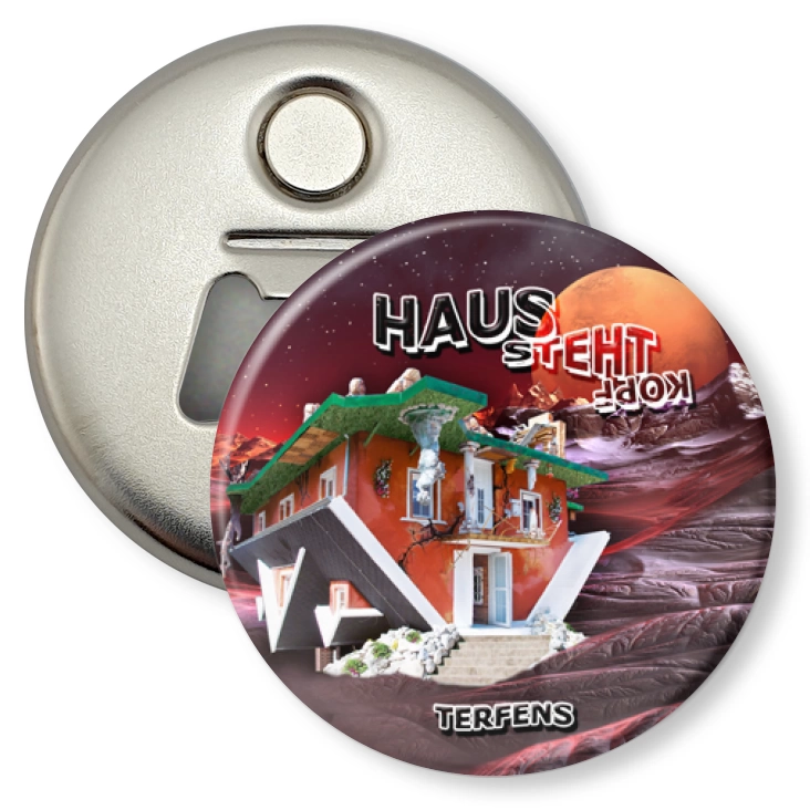 przypinka otwieracz-magnes Haus Steht Kopf