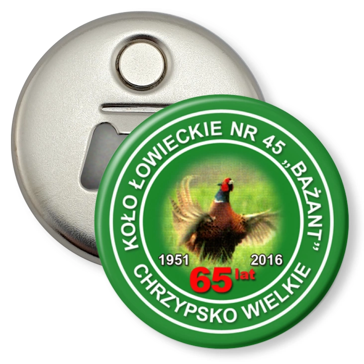 przypinka otwieracz-magnes Koło Łowieckie Bażant
