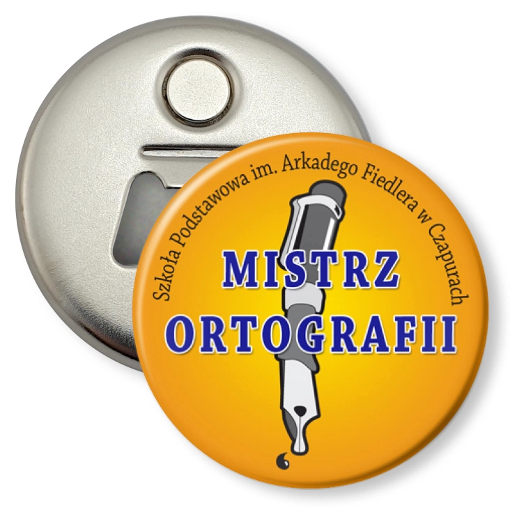 przypinka otwieracz-magnes Mistrz ortografii B