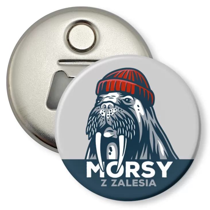 przypinka otwieracz-magnes Morsy z Zalesia