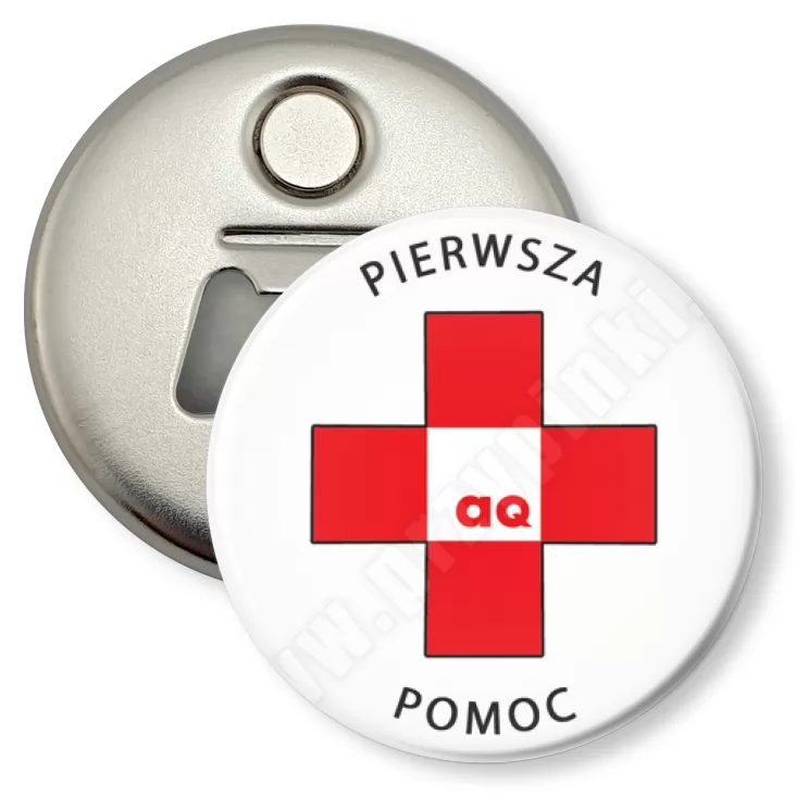 przypinka otwieracz-magnes Pierwsza pomoc
