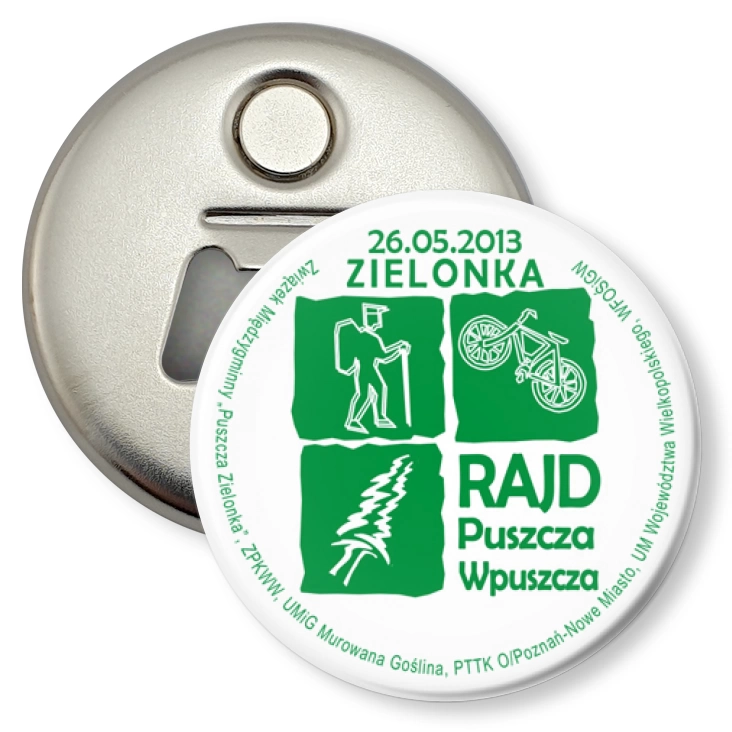 przypinka otwieracz-magnes Rajd Puszcza Wpuszcza 2013