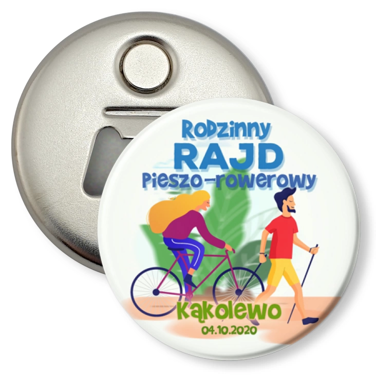 przypinka otwieracz-magnes Rodzinny rajd pieszo-rowerowy Kąkolewo 2020