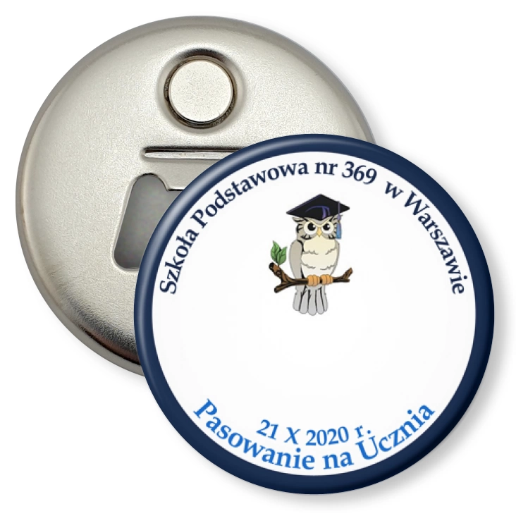przypinka otwieracz-magnes SP nr 369 Pasowanie na ucznia