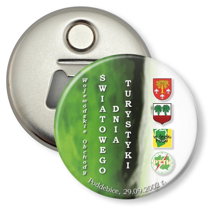 przypinka otwieracz-magnes Światowy Dzień Turystyki