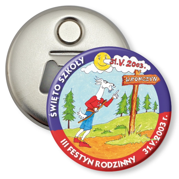 przypinka otwieracz-magnes Święto Szkoły we Wronczynie 2003