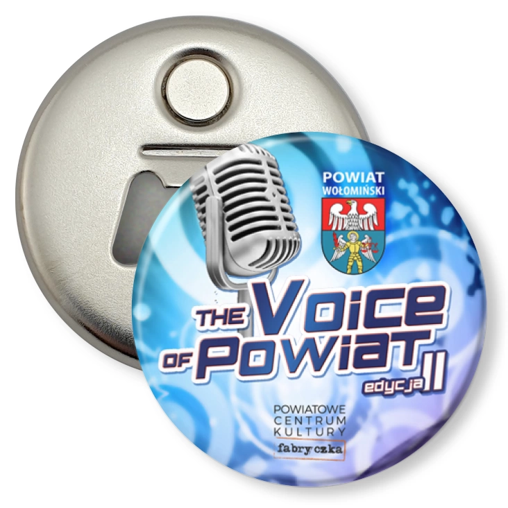 przypinka otwieracz-magnes The Voice of Powiat