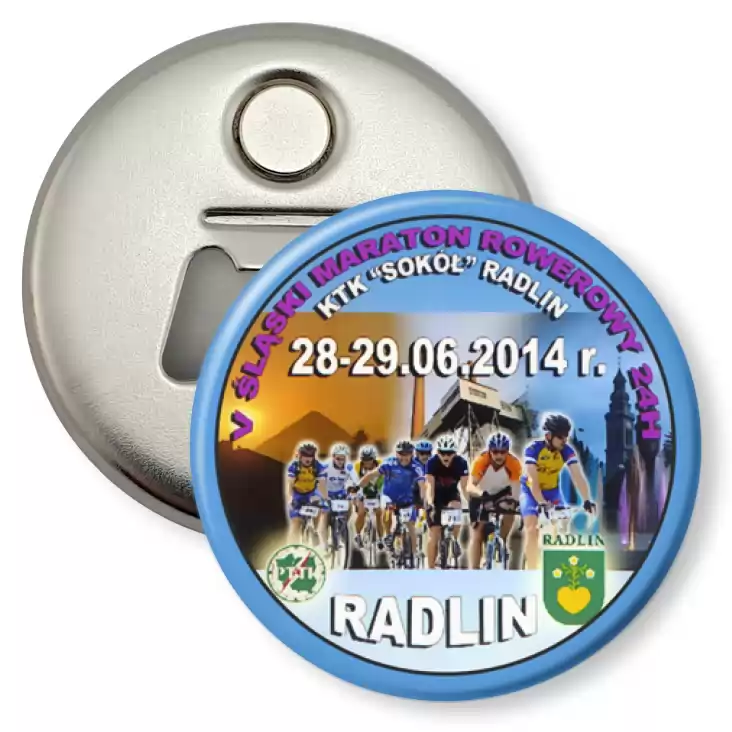 przypinka otwieracz-magnes V Śląski Maraton Rowerowy 24H