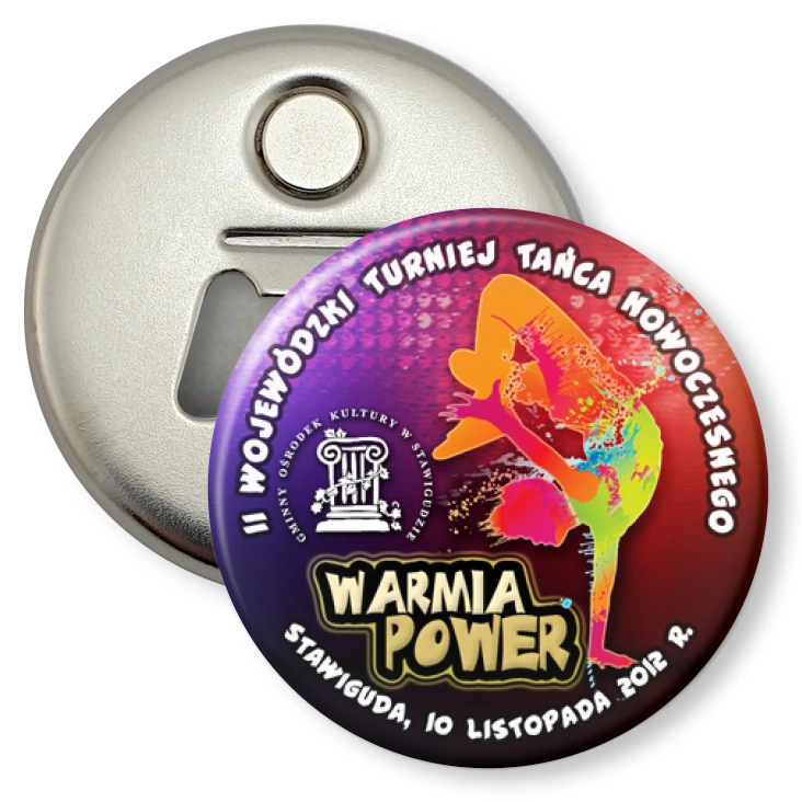 przypinka otwieracz-magnes Warmia Power 2012