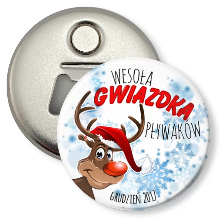 przypinka otwieracz-magnes Wesoła Gwiazdka Pływaków 2017