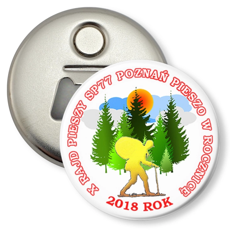 przypinka otwieracz-magnes X Rajd Pieszy SP 77 Poznań - 2018