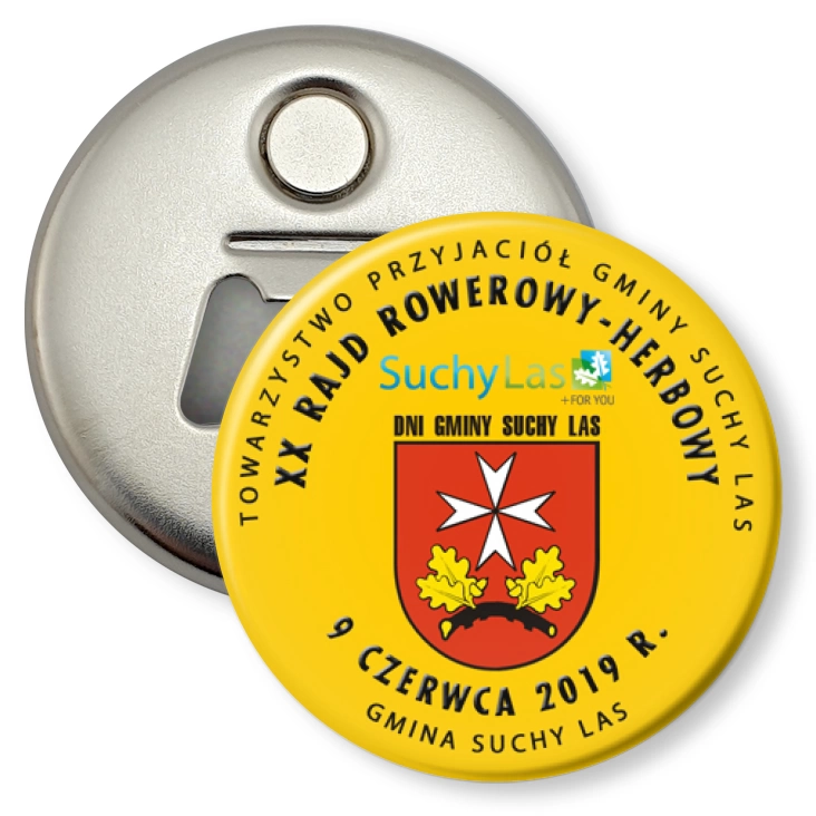 przypinka otwieracz-magnes XX Rajd Rowerowy - Herbowy