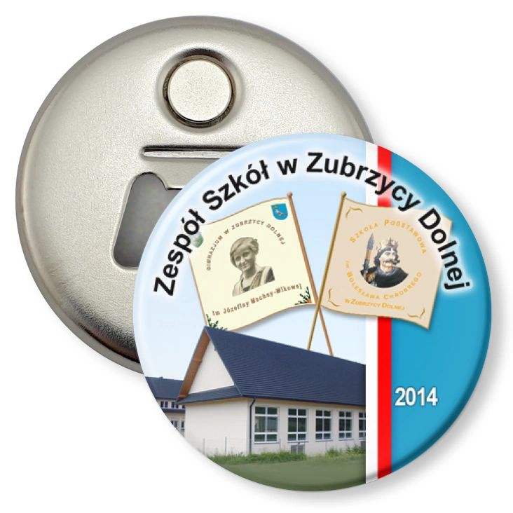 przypinka otwieracz-magnes Zespół Szkół w Zubrzycy Dolnej