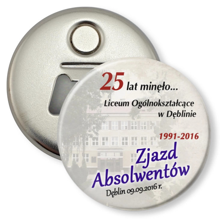 przypinka otwieracz-magnes Zjazd Absolwentów LO Dęblin 2016