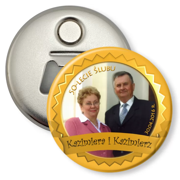 przypinka otwieracz-magnes Złote Gody