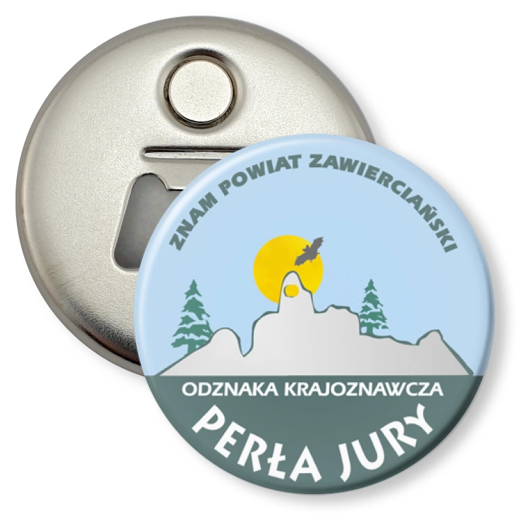 przypinka otwieracz-magnes Znam Powiat Zawierciański