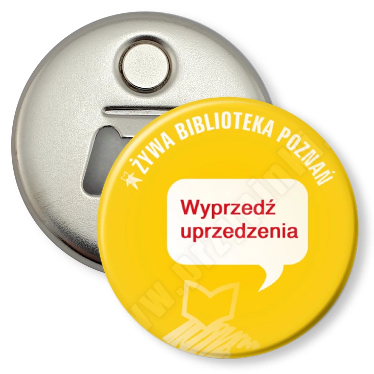 przypinka otwieracz-magnes Żywa Biblioteka 