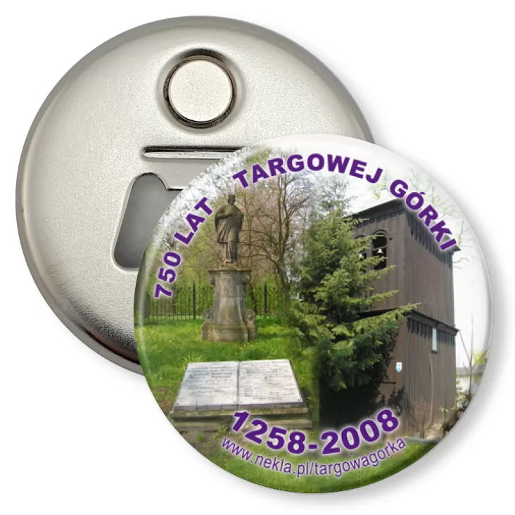 przypinka otwieracz-magnes 750 lat Targowej Górki