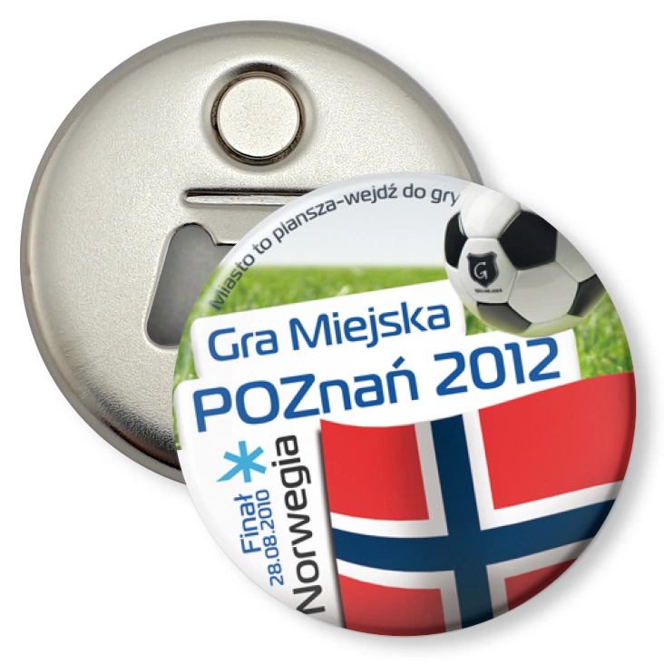 przypinka otwieracz-magnes Gra Miejska - Poznań 2012 - Norwegia