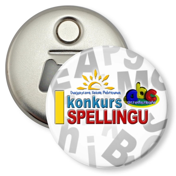 przypinka otwieracz-magnes I konkurs spellingu