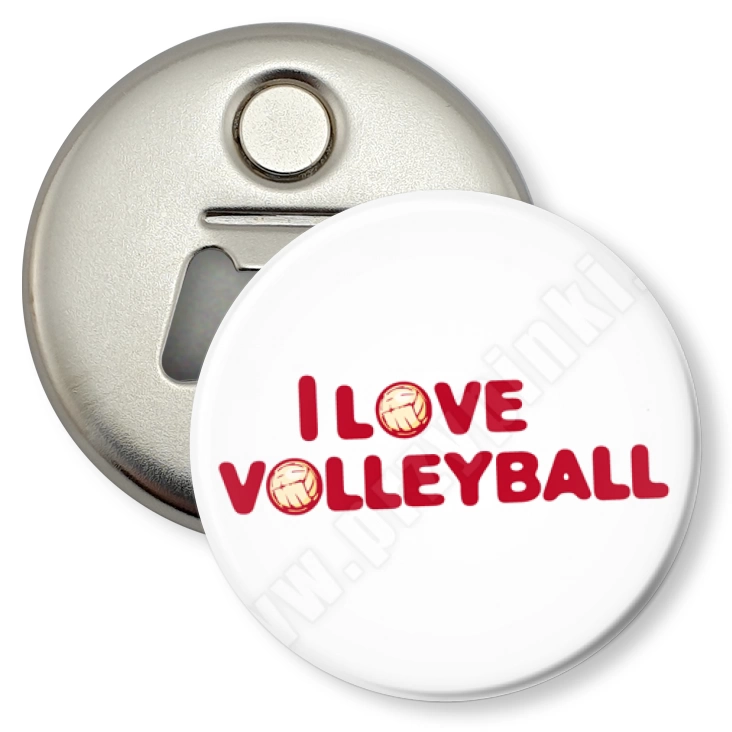 przypinka otwieracz-magnes I love volleyball