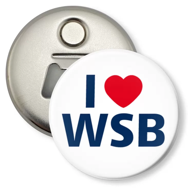 przypinka otwieracz-magnes I love WSB