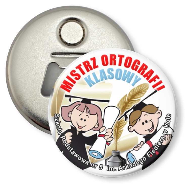 przypinka otwieracz-magnes Klasowy Mistrz Ortografii