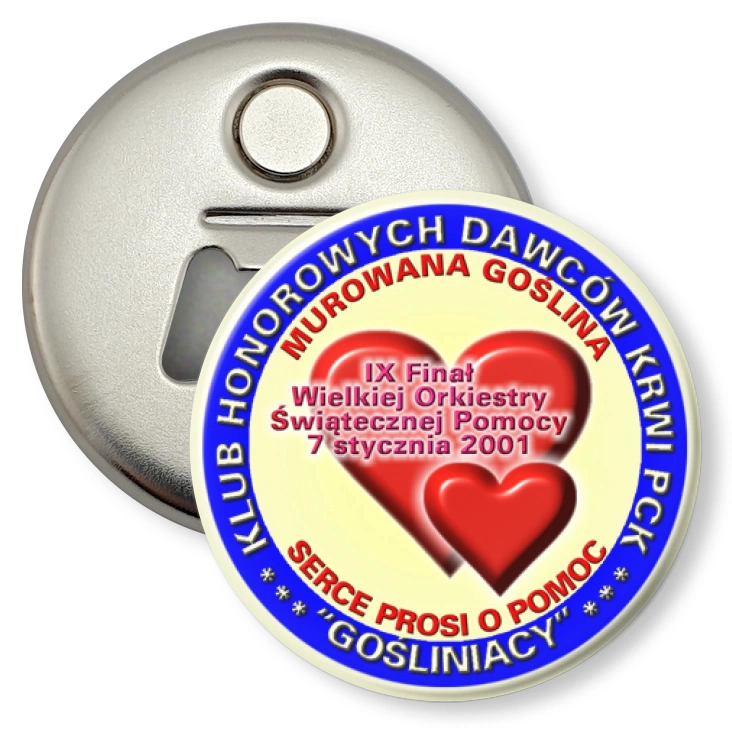 przypinka otwieracz-magnes Klub Honorowych Dawców Krwi - Gośliniacy