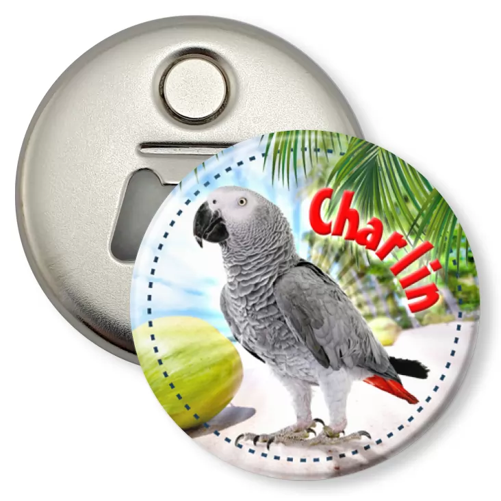 przypinka otwieracz-magnes Papugarnia Carmen - Charlin