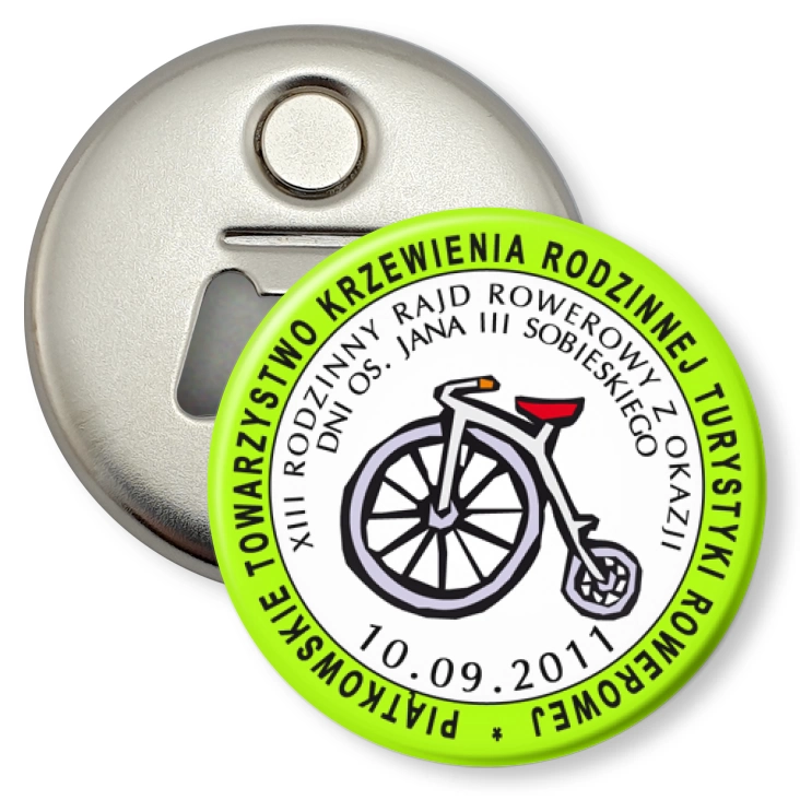 przypinka otwieracz-magnes Piątkowo Rodzinny Rajd Rowerowy 2011
