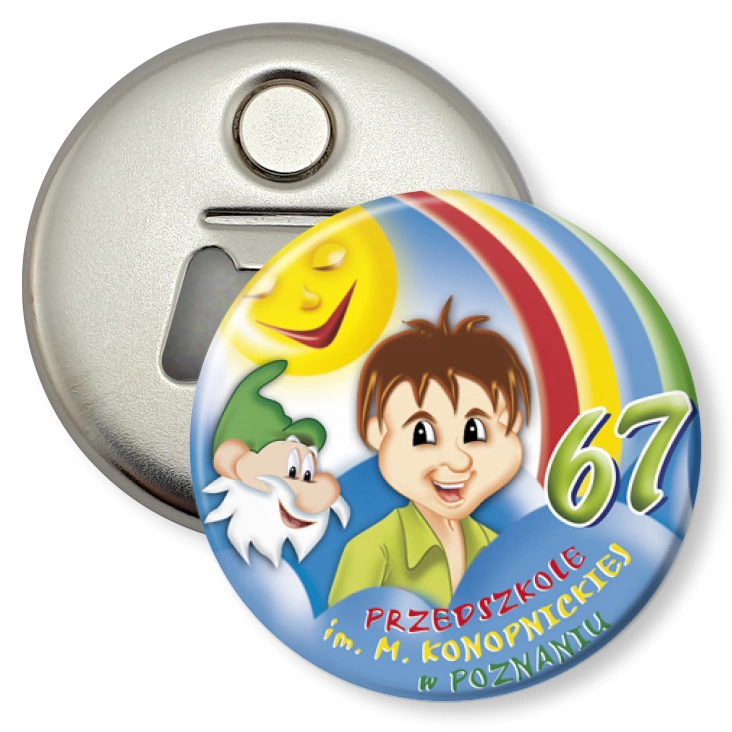 przypinka otwieracz-magnes Przedszkole nr 67 w Poznaniu