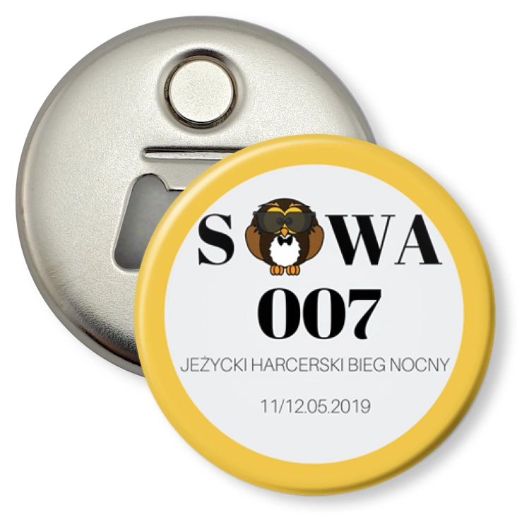 przypinka otwieracz-magnes Sowa 007