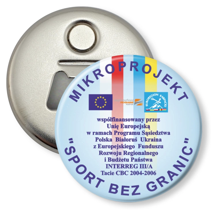 przypinka otwieracz-magnes Sport bez granic