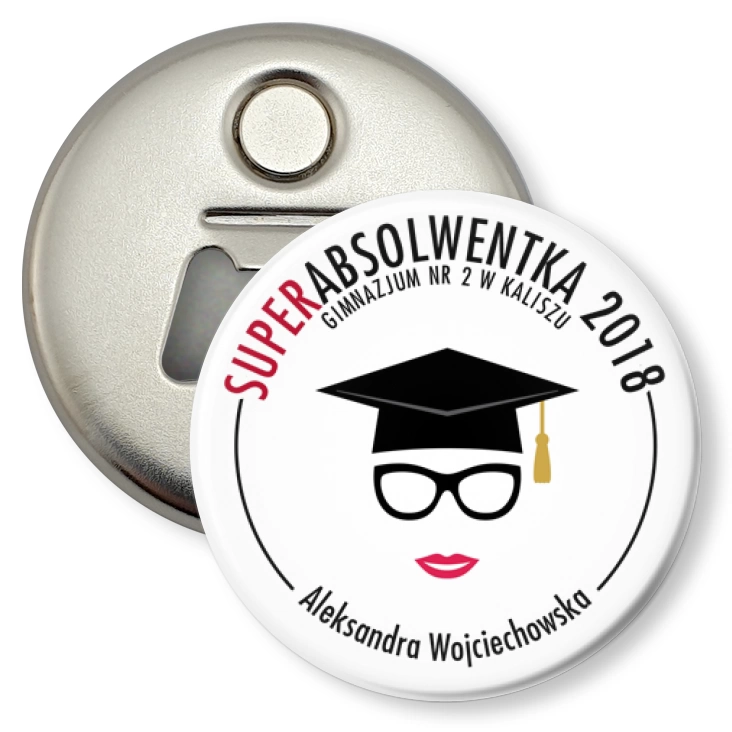 przypinka otwieracz-magnes Superabsolwentka 2018