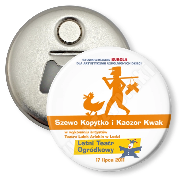 przypinka otwieracz-magnes Szewc Kopytko i Kaczor Kwak