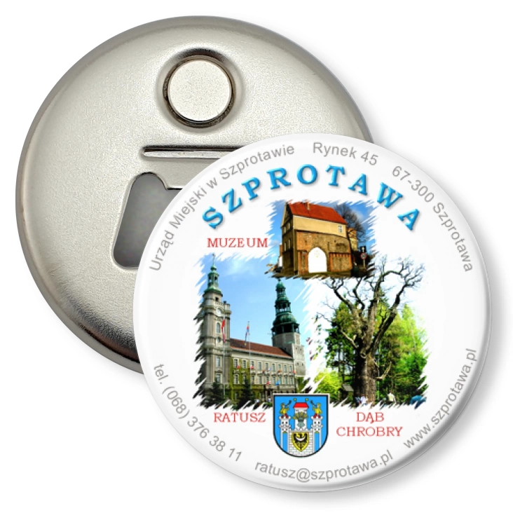 przypinka otwieracz-magnes Szprotawa