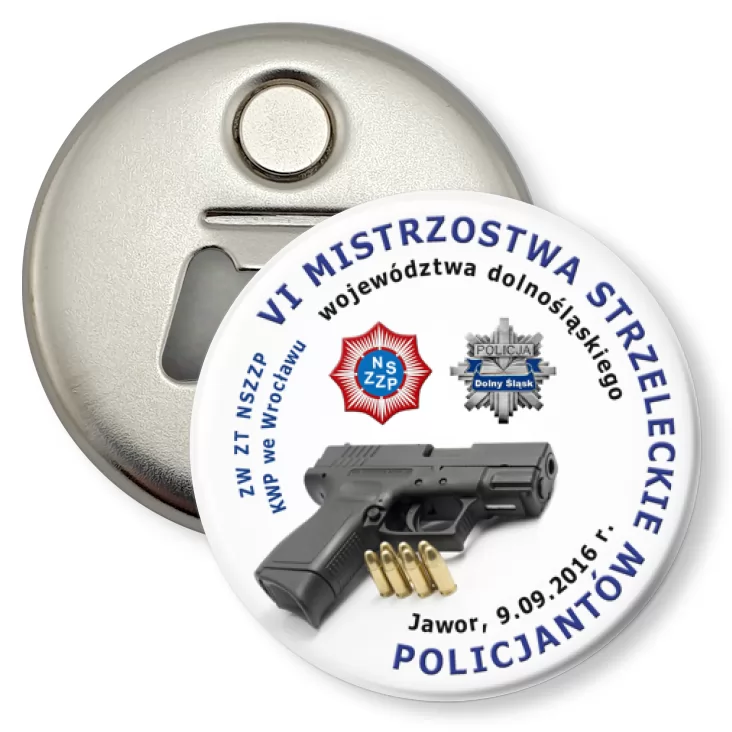 przypinka otwieracz-magnes VI Mistrzostwa Strzeleckie Policjantów