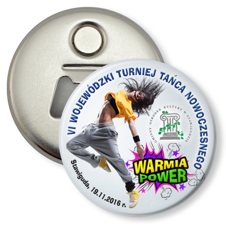 przypinka otwieracz-magnes Warmia Power 2016