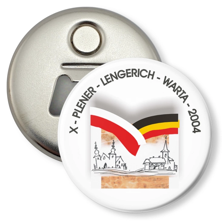przypinka otwieracz-magnes X - PLENER - LENGERICH - WARTA - 2004