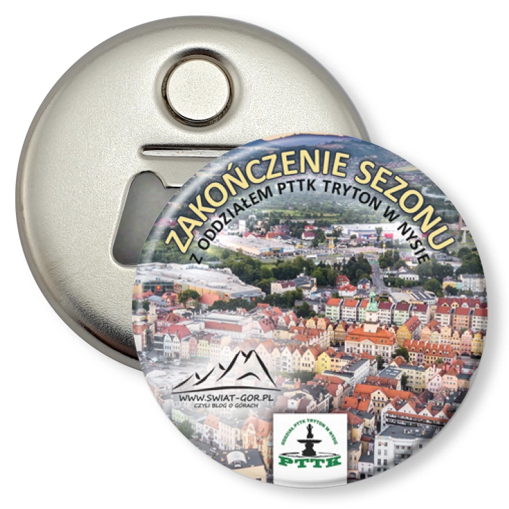 przypinka otwieracz-magnes Zakończenie sezonu PTTK Nysa