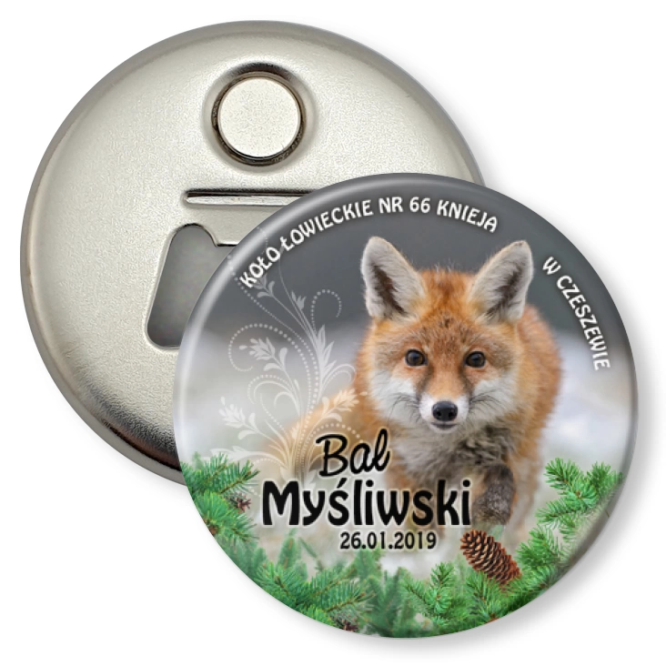 przypinka otwieracz-magnes Bal Myśliwski 2019