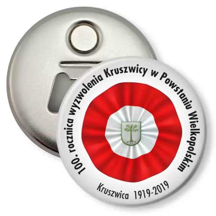 przypinka otwieracz-magnes 100. rocznica wyzwolenia Kruszwicy