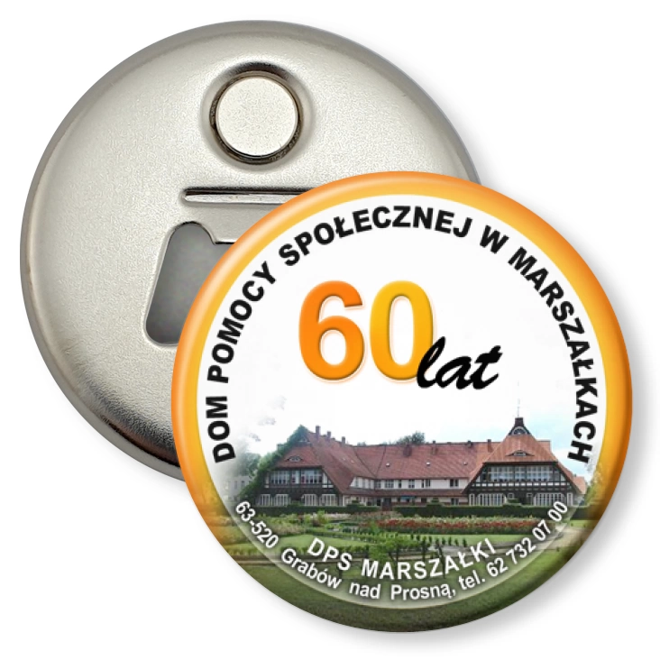 przypinka otwieracz-magnes 60 lat DPS w Marszałkach