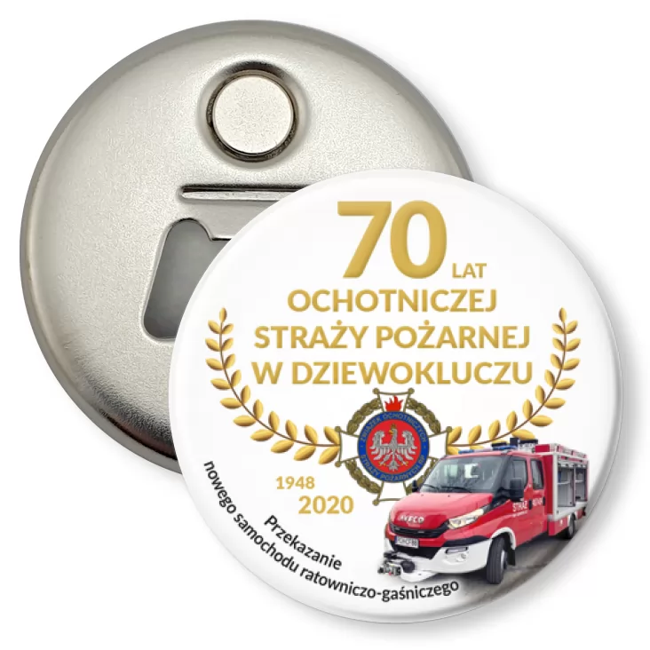 przypinka otwieracz-magnes 70 OSP w Dziewokluczu