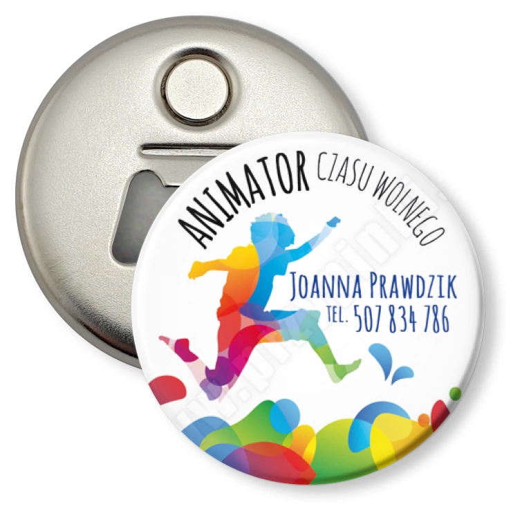 przypinka otwieracz-magnes Animator czasu wolnego kolory